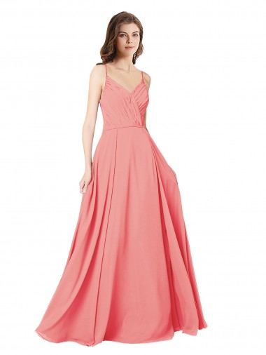 Pastèque Trapèze Col V Mousseline Longue Robes demoiselle d'honneur