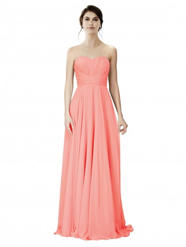 Peach Trapèze Sans bretelle Mousseline Longue Robes demoiselle d'honneur