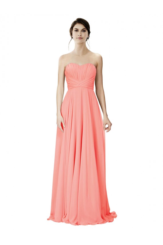 Peach Trapèze Sans bretelle Mousseline Longue Robes demoiselle d'honneur