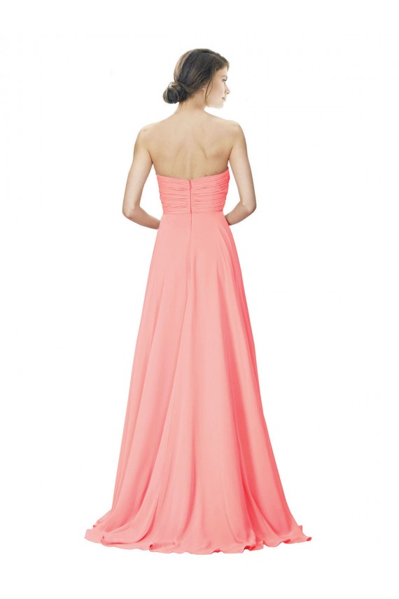 Peach Trapèze Sans bretelle Mousseline Longue Robes demoiselle d'honneur