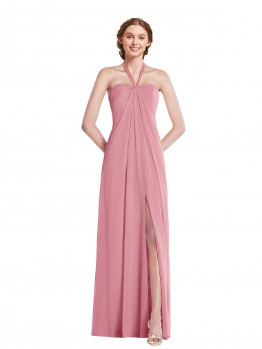 Peau Rose Trapèze Licou Mousseline Longue Robes demoiselle d'honneur