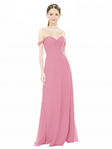 Peau Rose Trapèze Épaule Dénudée Mousseline Longue Robes demoiselle d'honneur