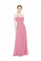 Peau Rose Trapèze Épaule Dénudée Mousseline Longue Robes demoiselle d'honneur