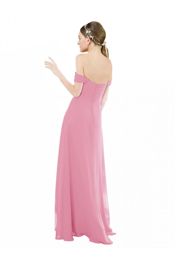 Peau Rose Trapèze Épaule Dénudée Mousseline Longue Robes demoiselle d'honneur