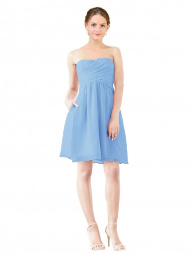 Periwinkle Trapèze Sans bretelle Mousseline Courte Robes demoiselle d'honneur / Robes de cocktail
