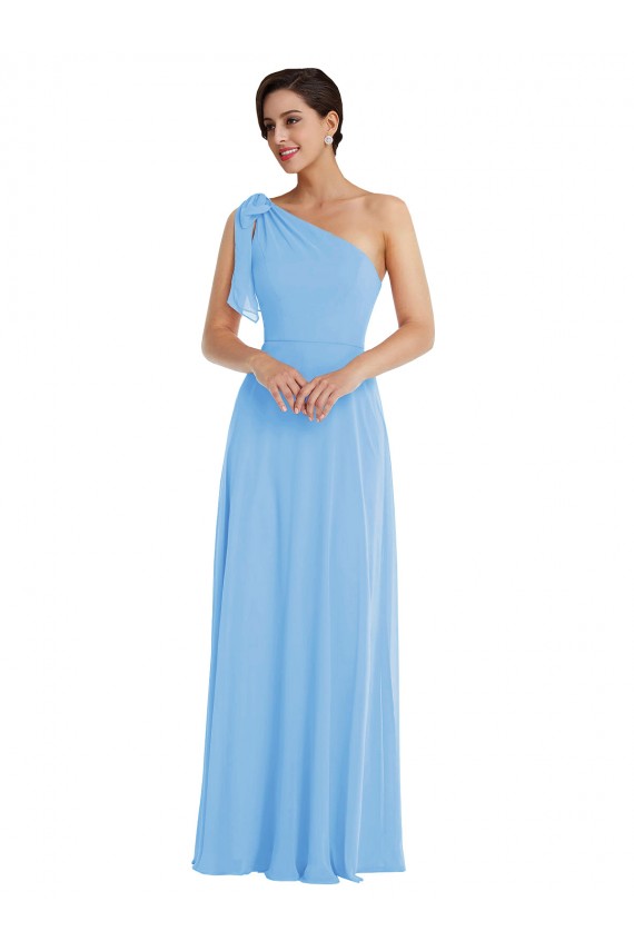 Periwinkle Trompette Mousseline Longue Robes demoiselle d'honneur