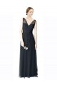 Pewter Trapèze Col V Tulle Longue Robes demoiselle d'honneur