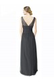 Pewter Trapèze Col V Tulle Longue Robes demoiselle d'honneur