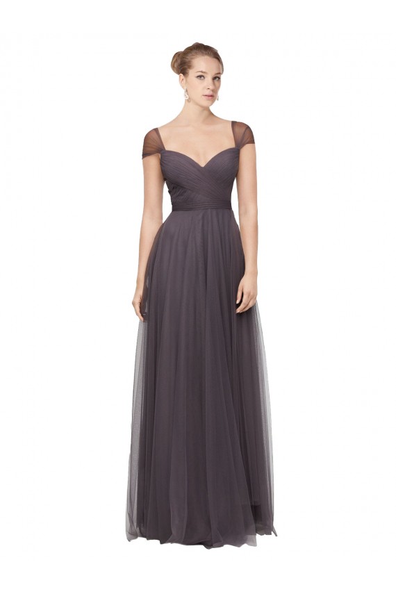Pewter Trapèze Tulle Longue Robes demoiselle d'honneur