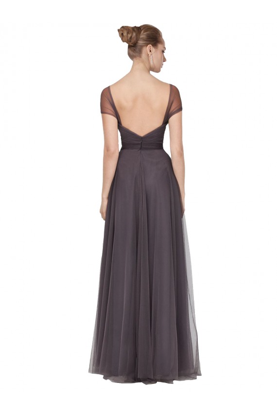 Pewter Trapèze Tulle Longue Robes demoiselle d'honneur