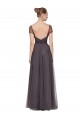 Pewter Trapèze Tulle Longue Robes demoiselle d'honneur