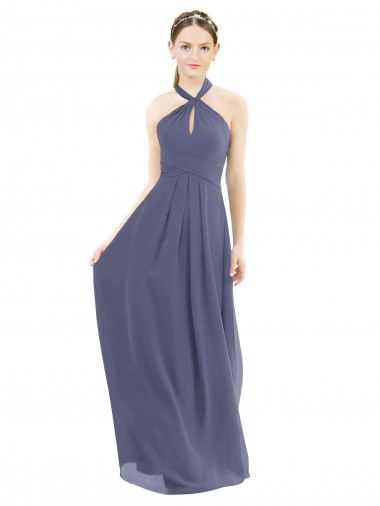 Pierre d'argent Trapèze Licou Mousseline Longue Robes demoiselle d'honneur