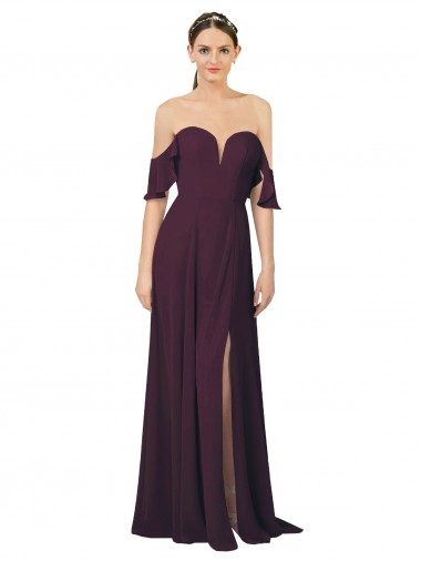 Pourpre Fourreau Mousseline Longue Robes demoiselle d'honneur