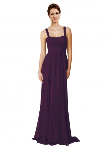 Pourpre Trapèze Bretelles spaghetti Balayage train Mousseline Longue Robes demoiselle d'honneur