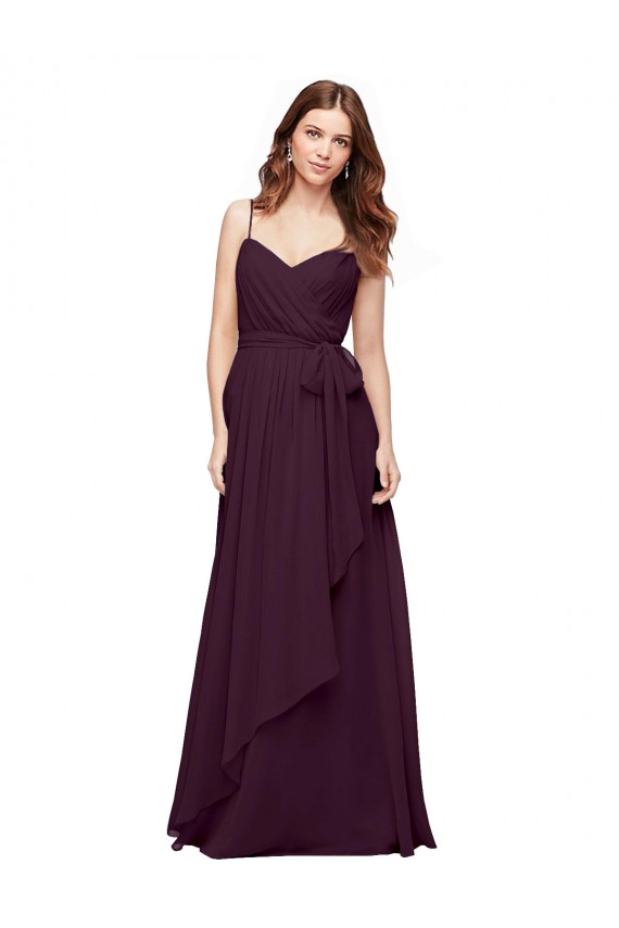Pourpre Trapèze Col V Mousseline Longue Robes demoiselle d'honneur
