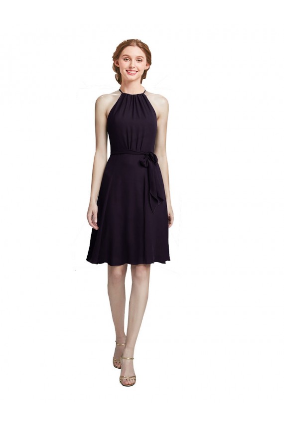 Pourpre Trapèze Licou Col Haut Mousseline Courte Robes demoiselle d'honneur / Robes de cocktail