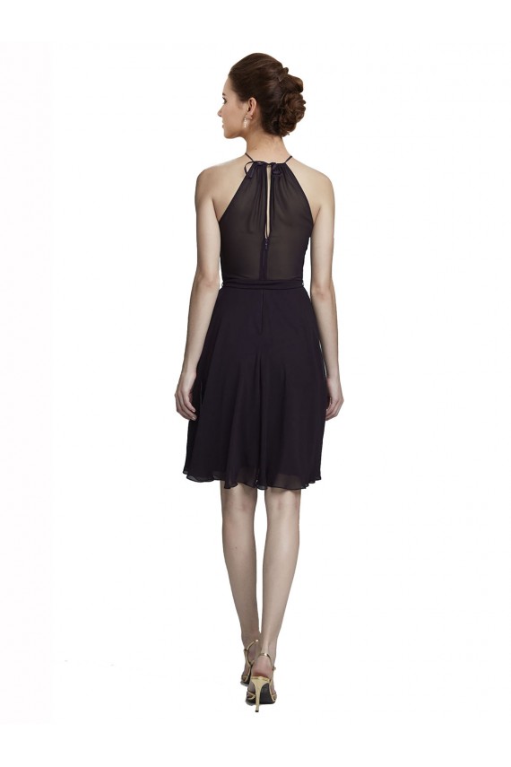 Pourpre Trapèze Licou Col Haut Mousseline Courte Robes demoiselle d'honneur / Robes de cocktail