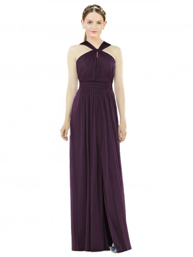 Pourpre Trapèze Licou Mousseline Longue Robes demoiselle d'honneur