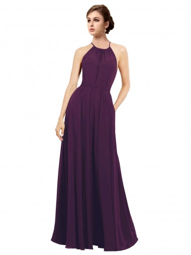 Pourpre Trapèze Licou Mousseline Longue Robes demoiselle d'honneur