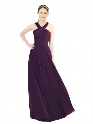 Pourpre Trapèze Licou Mousseline Longue Robes demoiselle d'honneur