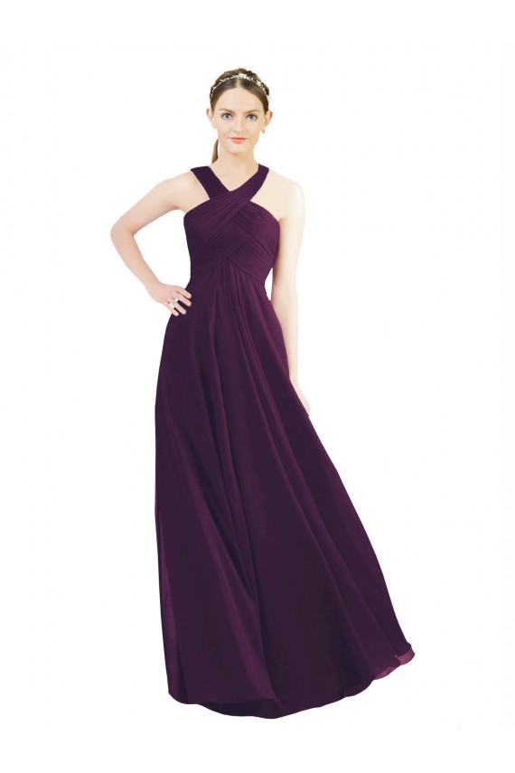 Pourpre Trapèze Licou Mousseline Longue Robes demoiselle d'honneur