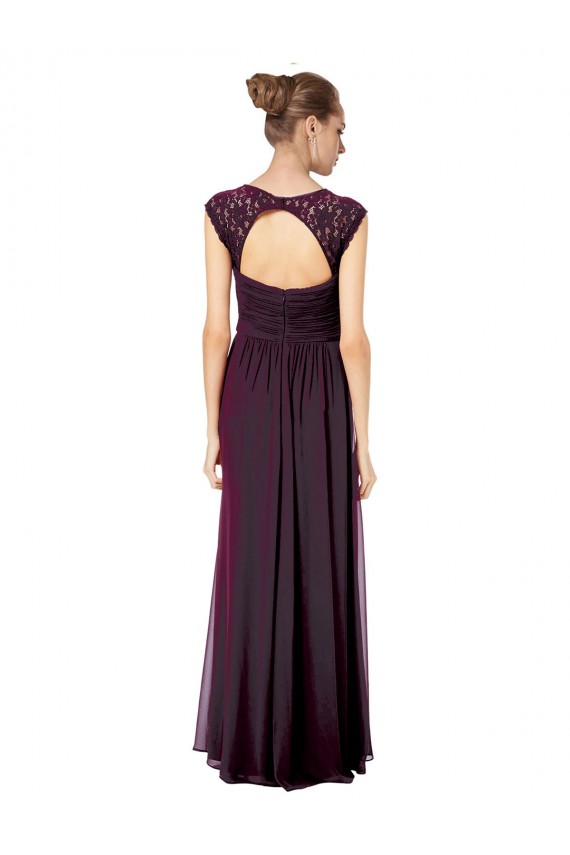 Pourpre Trapèze Mousseline Dentelle Longue Robes demoiselle d'honneur