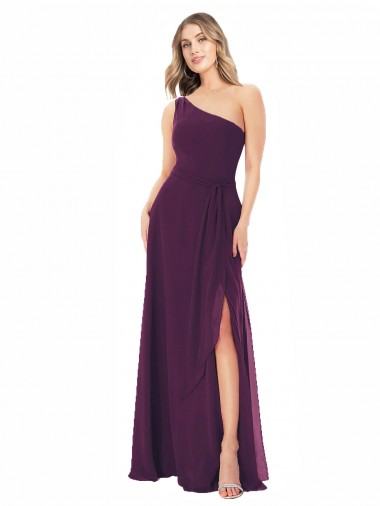 Pourpre Trapèze Mousseline Longue Robes demoiselle d'honneur