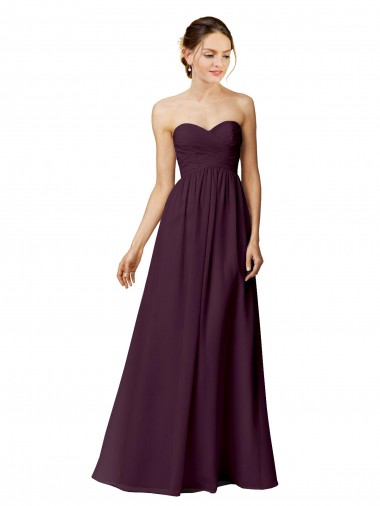 Pourpre Trapèze Sans bretelle Mousseline Longue Robes demoiselle d'honneur