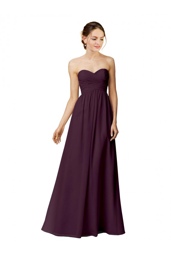 Pourpre Trapèze Sans bretelle Mousseline Longue Robes demoiselle d'honneur