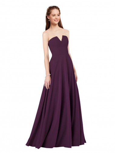 Pourpre Trapèze Sans bretelle Mousseline Longue Robes demoiselle d'honneur