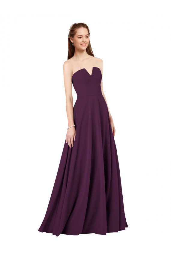 Pourpre Trapèze Sans bretelle Mousseline Longue Robes demoiselle d'honneur