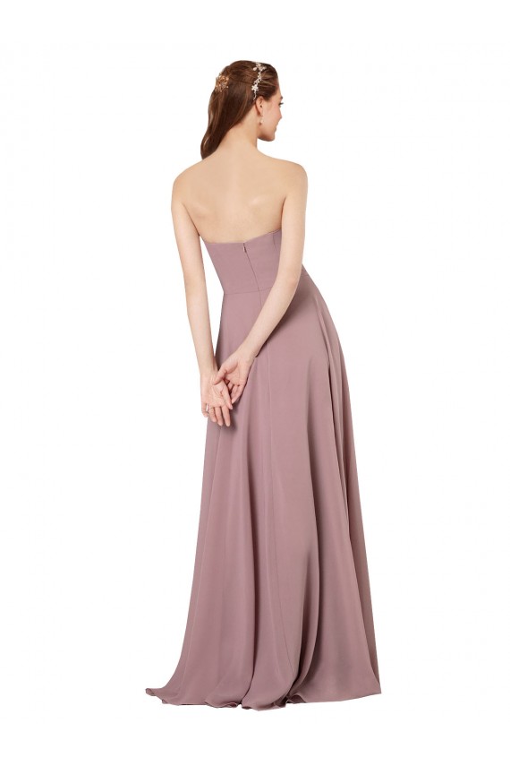 Pourpre Trapèze Sans bretelle Mousseline Longue Robes demoiselle d'honneur