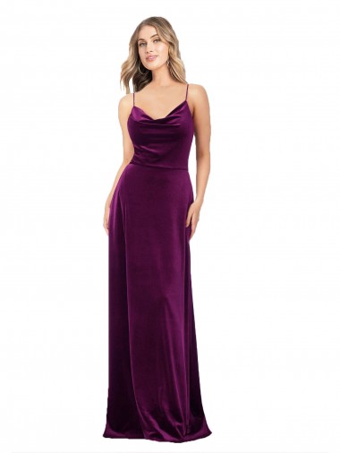 Pourpre Trapèze Scoop Col V Velours Stretch Longue Formelles Robes demoiselle d'honneur / Robes de soirée / Robes de bal