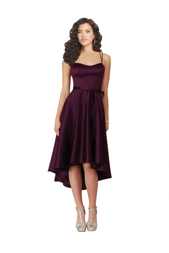 Pourpre Trapèze Scoop Neck Satiné Courte Asymétrique Robes demoiselle d'honneur / Robes de bal