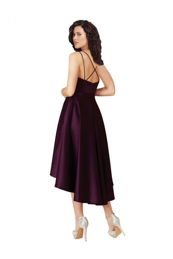 Pourpre Trapèze Scoop Neck Satiné Courte Asymétrique Robes demoiselle d'honneur / Robes de bal