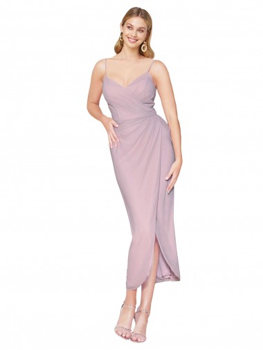 Primevère Sirène Bretelles spaghetti Mousseline Courte Asymétrique Robes demoiselle d'honneur / Robes de bal / Robes de cocktail