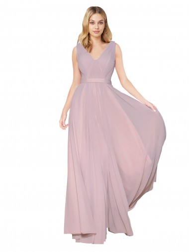 Primevère Trapèze Col V Mousseline Longue Formelles Robes demoiselle d'honneur / Robes de soirée / Robes de bal