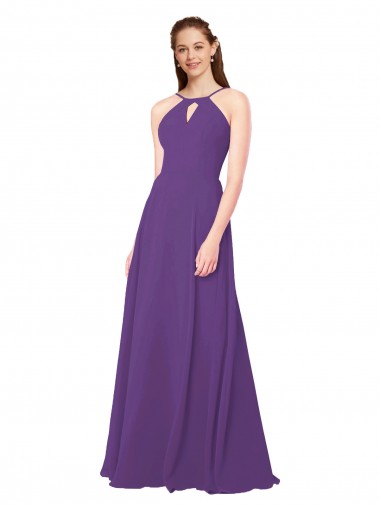 Prune Fourreau Col Haut Mousseline Longue Robes demoiselle d'honneur