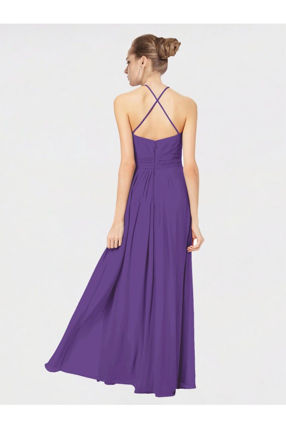 Prune Trapèze Bretelles spaghetti Mousseline Longue Robes demoiselle d'honneur