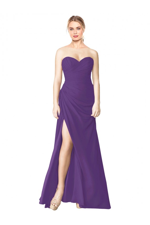 Prune Trapèze Sans bretelle Mousseline Longue Robes demoiselle d'honneur