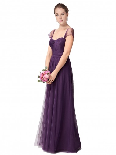 Prune Trapèze Tulle Longue Robes demoiselle d'honneur
