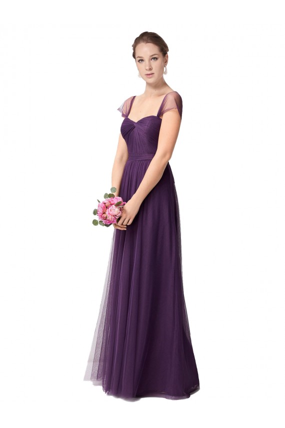 Prune Trapèze Tulle Longue Robes demoiselle d'honneur