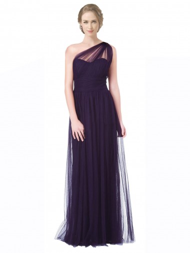 Prune Trapèze Tulle Longue Robes demoiselle d'honneur