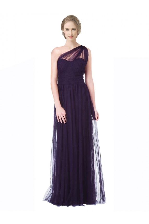 Prune Trapèze Tulle Longue Robes demoiselle d'honneur