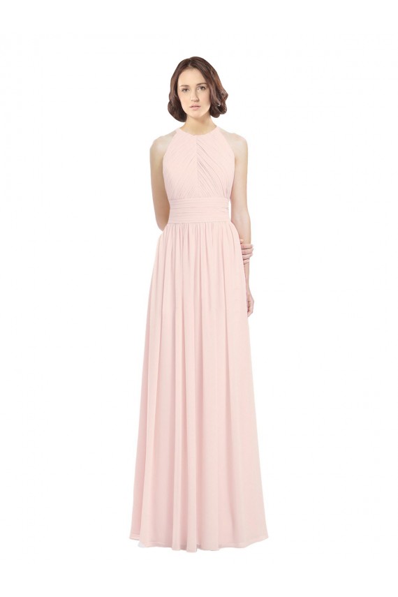 Rose 42 Trapèze Licou Mousseline Longue Robes demoiselle d'honneur