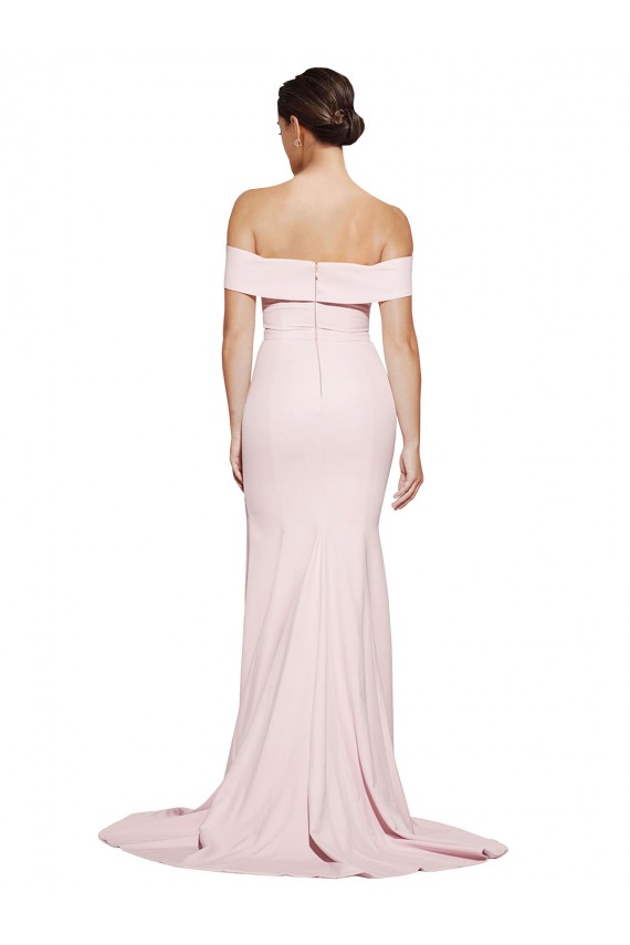 Rose Fourreau Col Carré Balayage train Crêpe Stretch Longue Formelles Robes demoiselle d'honneur / Robes de soirée / Robes de bal