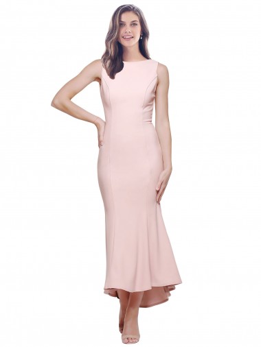 Rose Fourreau Col Haut midi Crêpe Stretch Courte Asymétrique Robes demoiselle d'honneur / Robes de soirée / Robes de cocktail