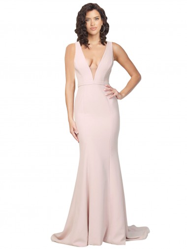 Rose Fourreau Col V Balayage train Crêpe Stretch Longue Formelles Robes demoiselle d'honneur / Robes de soirée / Robes de bal