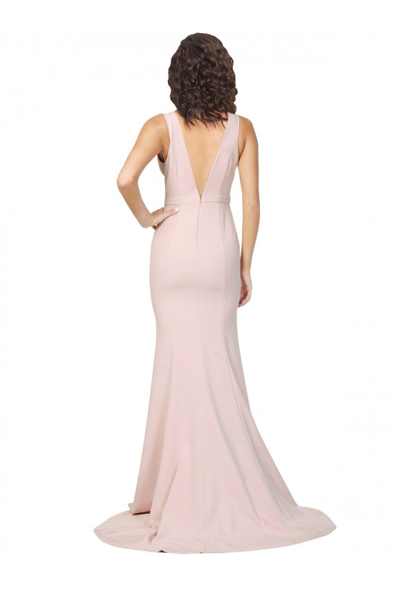 Rose Fourreau Col V Balayage train Crêpe Stretch Longue Formelles Robes demoiselle d'honneur / Robes de soirée / Robes de bal