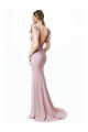 Rose Sirène Col bijou Balayage train Crêpe Stretch Longue Robes demoiselle d'honneur / Robes de bal